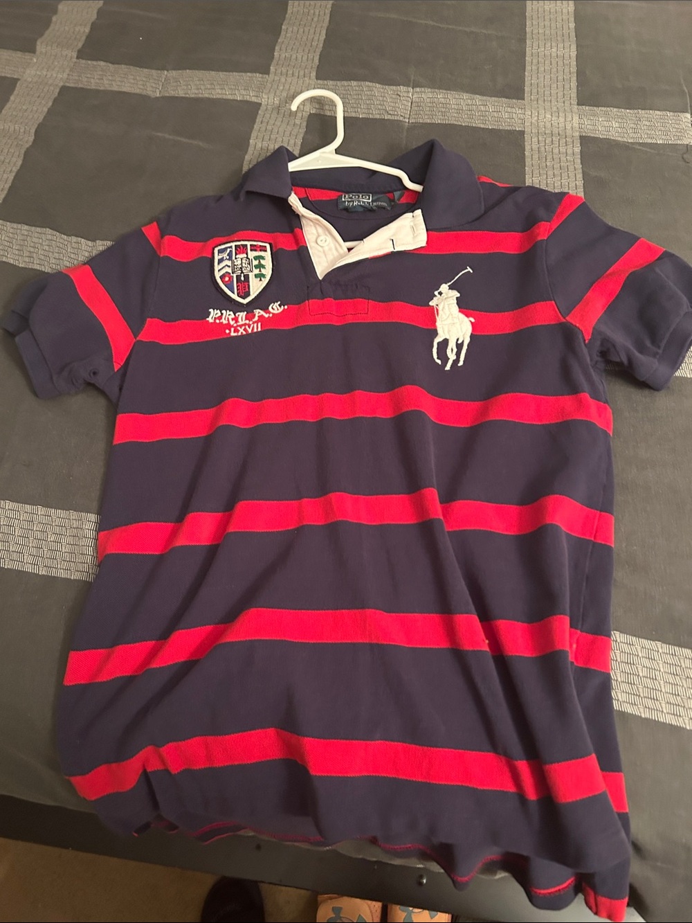 Ralph Lauren Kids Navy and Red Striped Polo with Embroidered Pony